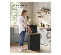 LEDREM Laundry Basket With Lid, 2-Section Large Laundry Hamper, 130 L, Removable Mesh Liner, Collapsible, 52 X 38.5 X 70.5 Cm, Black