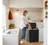 LEDREM Laundry Basket With Lid, 3-Section Large Laundry Hamper, 150L, Removable Mesh Liner, Oxford Fabric, Bamboo Handles, Collapsible