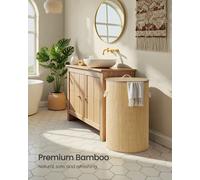 LEDREM Laundry Basket With Lid, 90 L Bamboo Storage Basket, Rectangular Laundry Hamper With Handles, Collapsible
