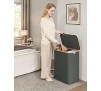 LEDREM Laundry Hamper With Lid, 2-Compartment Laundry Basket, Oxford Fabric, Foldable, Bamboo Frame,37 Gal. (140 L), 52 X 38.5 X 70.5 Cm