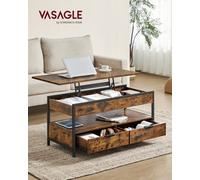 LEDREM Lift Top Coffee Table, Living Room Table, With Storage Drawers, Hidden Compartments, And Open Shelf