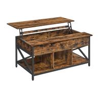 LEDREM Lift-Top Coffee Table With Open And Hidden Storage, X-Shaped Bars, 60 X 100 X (48-62) Cm