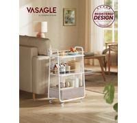 LEDREM Lilea Collection - Storage Trolley With Fabric Basket, 3-Tier Rolling Trolley On Wheels, With Shelves, For Living Room, Bedroom