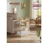 LEDREM Lilea Collection - Storage Trolley With Fabric Basket, 3-Tier Rolling Trolley On Wheels, With Shelves, For Living Room, Bedroom