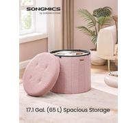 LEDREM Mazie Collection - Round Storage Ottoman, Foldable Foot Stool With Removable Lid, Easy Assembly, 46 X 45 Cm