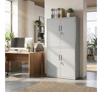 LEDREM Metal Garage Storage Cabinet, Multipurpose Office File Cabinet With 4 Doors And 5 Shelves, 40 X 80 X 180 Cm, Lockable