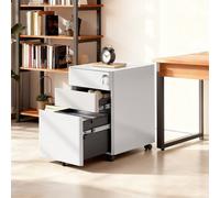 LEDREM Mobile Filing Cabinet With 3 Drawers, Lockable Metal Storage Unit On Castors, White