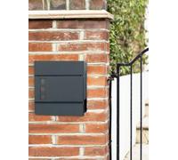 LEDREM Modern Mailbox, Lockable Wall-Mounted Post Letter Box With Newspaper Holder, Easy To Install, Anthracite Grey