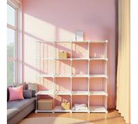 LEDREM Modular Wire Grid Shelving System With 16 Cubes, Metal Mesh Rack And Diy Closet Organizer, Customizable Storage Cabinet, White