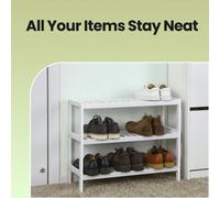 LEDREM Natural Bamboo 3-Tier Shoe Rack, Shelf For Shoes Plants Books, For Living Room Hallway Bedroom Bathroom, 26 X 70 X 55 Cm