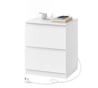 LEDREM Nightstand With Charging Station, Bedside Table With Drawers, Side End Table, 2 Ac Outlets, 2 Usb Ports, For Bedroom, White