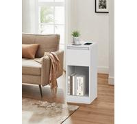 Ledrem Nightstands With Power Outlets, Set Of 2 Bedside Tables With Led Light, Space Saving, For Bedroom, Living Room, White