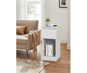 Ledrem Nightstands With Power Outlets, Set Of 2 Bedside Tables With Led Light, Space Saving, For Bedroom, Living Room, White