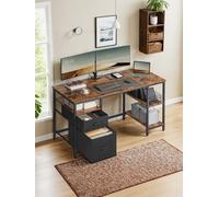 VASAGLE Computer Desk, Office Desk, Writing Desk with 3 Shelves, 2 Drawers, 60 x 140 x 76 cm, for Home Office, Living Room, Industrial Style, Rustic Brown and Ink Black LWD104B01
