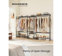 LEDREM Open Wardrobe, Clothes Rack, Clothing Rack With 10 Shelves, 3 Clothes Rails, 4 S Hooks, Metal Frame, For Bedroom, Living Room