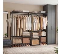 Ledrem Open Wardrobe, Heavy Duty Metal Clothes Rack With 10 Shelves And 3 Rails, 206.4 X 30 X 157.1 Cm, Black