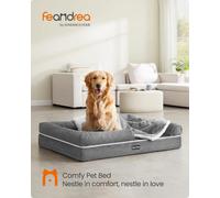 LEDREM Orthopedic Dog Bed, Dog Sofa With Sides, Removable Washable Cover, 106 X 80 X 20 Cm, Non-Slip Bottom, Light Grey