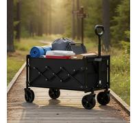 LEDREM Outdoor Utility Wagon, Folding Garden Cart With Adjustable Handle, 4 Wheels, Heavy Duty, Camping, Black