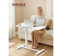 LEDREM Overbed Table With Wheels, Small Standing Desk, 70 X 40 Cm Tabletop, Adjustable Height, 2 Cup Holders