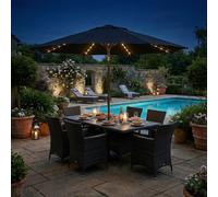 Ledrem Patio Umbrella With 30 Degree Dual-Tilt, Solar Led Lights, 3 M Sunshade For Garden Or Pool, Upf 50 Plus, Grey