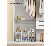 LEDREM Plastic Shoe Storage Organisers With Clear Doors, Set Of 6, Stackable, Easy Assembly, 27 X 34.5 X 19 Cm, Up To Uk Size 10, White