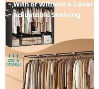 Portable Clothes Wardrobe with Hanging Rods and Shelves, Black / 170 x 45 x 167 cm