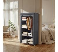LEDREM Portable Closet, Wardrobe Closet Organiser With Non-Woven Fabric Cover, Hanging Rods And Shelves, 45 X 88 X 168 Cm, Grey