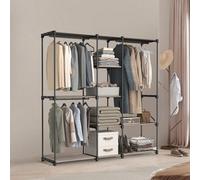 Ledrem Portable Open Freestanding Wardrobe With Rails Fabric Shelves For Bedroom, 182 X 43 X 182 Cm, Taupe
