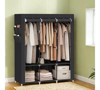 Ledrem Portable Wardrobe, Wardrobe Organiser With Cover, 3 Hanging Rods And Shelves, 4 Side Pockets,130 X 45 X 167 Cm, Black