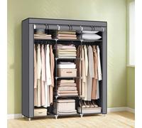 LEDREM Portable Wardrobe With Clothes Rail Storage Shelves