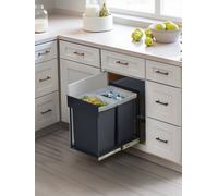 Ledrem Pull-Out Trash Bin For Kitchen Cabinet, Double Compartment Waste Bin, 2 X 20 L, Abs Lid, Steel Frame, Grey