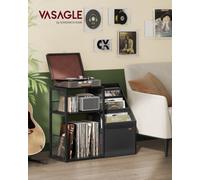 LEDREM Record Player Stand, 3-Tier Side Table, Vinyl Record Storage Up To 100 Albums, End Table For Living Room, Bedroom, Ebony Black
