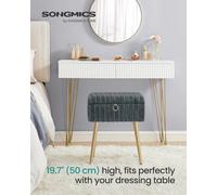 LEDREM Rectanglular Vanity Stool Chair With Storage, Dressing Table Stool, Footrest Footstool Ottoman, Metal Legs, Adjustable Feet