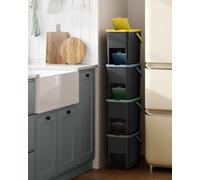 LEDREM Recycling Bins For Kitchen, Set Of 4 Stackable Trash Bins, 20 L Each, Waste Separation System, Press-To-Open Lids, Brown And Green