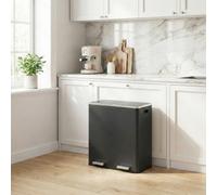 Ledrem Recycling Trash Can, 2-Compartment Pedal Bin With Soft Close Lids, For Kitchen, Removable Inner Buckets, Black
