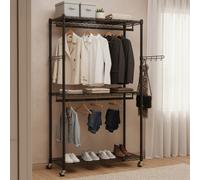 LEDREM Rolling Portable Wardrobe, Heavy-Duty Metal Clothes Rack On Wheels