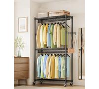LEDREM Rolling Portable Wardrobe, Heavy-Duty Metal Clothes Rack On Wheels