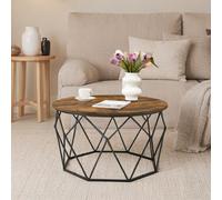 Ledrem Round Coffee Table, Living Room Table, For Bedroom, Study, Industrial Style, Rustic Brown And Black