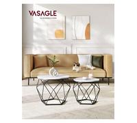 LEDREM Round Coffee Tables, Set Of 2 Side Tables, Modern Style, Removable Tabletop, Steel Frame, For Living Room