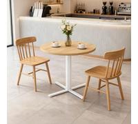 LEDREM Round Dining Table, Small Kitchen Table For 4 People, Farmhouse Style, Water-Resistant Surface, 80 Cm Diameter, 74.8 Cm Height