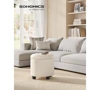 LEDREM Round Ottoman, Ottoman With Storage, 45 X 45 X 44.5 Cm, Foot Rest With Legs, Linen-Look Fabric, Load Up To 150 Kg