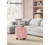 LEDREM Round Ottoman, Ottoman With Storage, 45 X 45 X 44.5 Cm, Foot Rest With Legs, Linen-Look Fabric, Load Up To 150 Kg