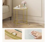 LEDREM Round Side Table, Glass End Table With Metal Frame, Modern Coffee Table, For Living Room, Balcony, Bedroom, Gold Color