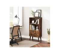 LEDREM Rustic Bookcase 3 Tier Storage Shelf With Doors For Books, Photos, Decorations In Living Room, Office, Bookcase