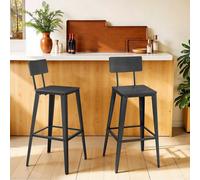 LEDREM Set Of 2 Bar Height Stools, Bar Stools, Tall Barstools With Back, Counter Bar Chairs For Kitchen Island, Steel Frame, Black