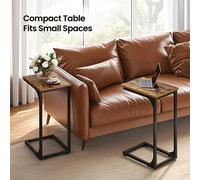 LEDREM Set Of 2 C-Shaped Side Table, Bedside Table, Sofa Side Table, Coffee Table, With Metal Frame, Industrial