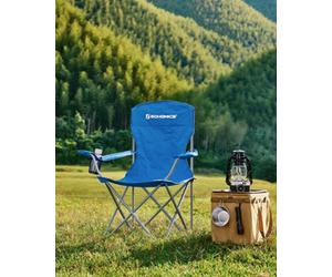LEDREM Set Of 2 Folding Camping Chairs, Comfortable, Heavy Duty Structure, Outdoor Chair With Cup Holder, Blue