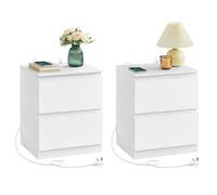 LEDREM Set Of 2 Nightstands With Charging Station, Bedside Tables With Drawers, Side End Tables, For Bedroom, White