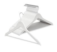 LEDREM Set Of 20 Clothes Hangers, Solid Birch Wood, 360 Swivel Hooks, Space Saving For Wardrobe, White