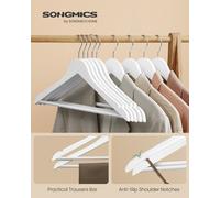 LEDREM Set Of 20 Wooden Coat Hangers, 360 Swivel Hook, Anti-Slip Bar, For Closet Organization, Shoulder Notches, White